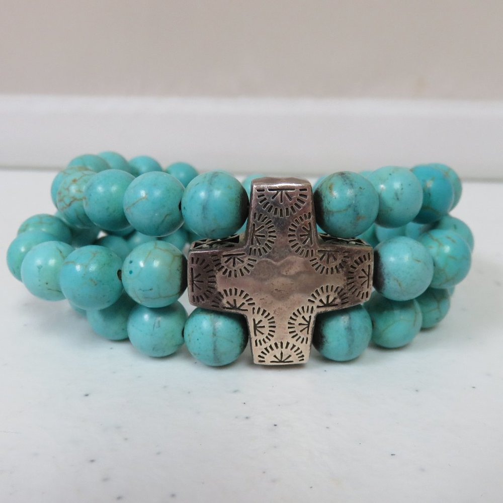 Silpada Devotion Turquoise Howlite Sterling Silver Cross Bracelet